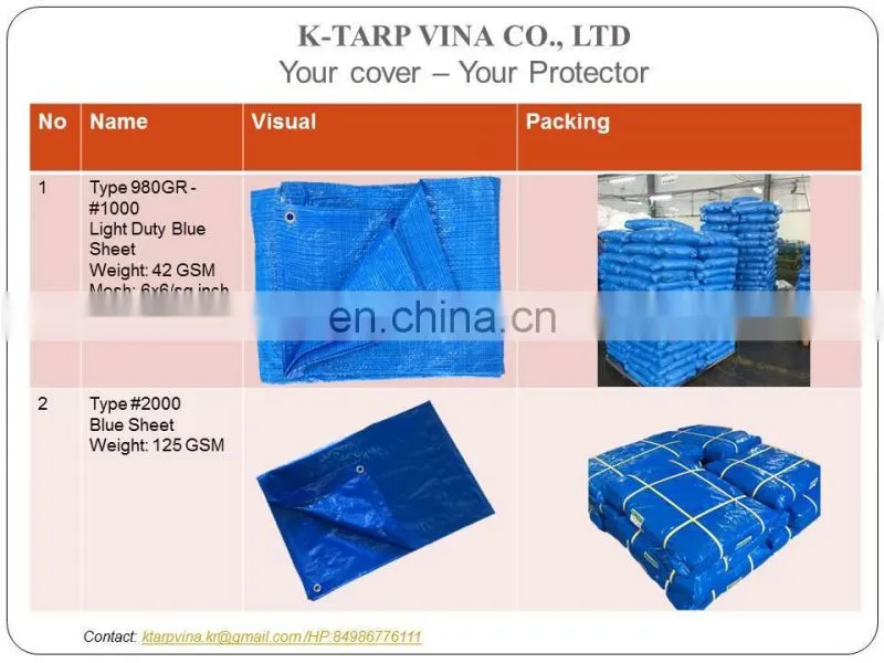 #1000 Blue Sheet PE Tarpaulin, Japan Quality, Korea Standard, Made In Vietnam
