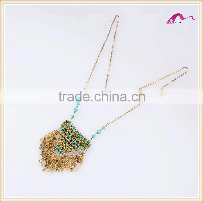 Fashion Summer Beach Boho Beaded Tassel Layered Long Chain Necklace