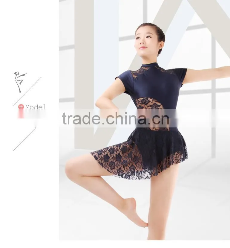 Girls Lyrical Turtle Neck Lace Ballet Dance Costumes Dress