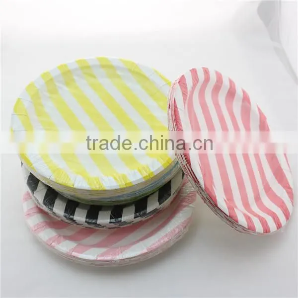 Eco-friendly 9'' Round Striped Paper Plates - 6 color For Your Choose
