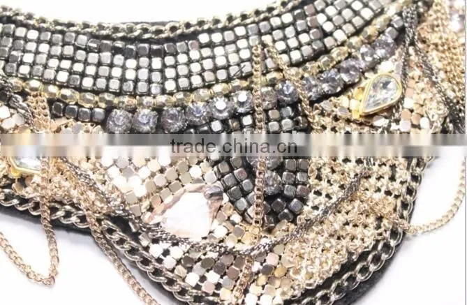 Factory Customize Handmade Stone Cloth Collar, Metallic Chain Metal Piece Clothing False Collars