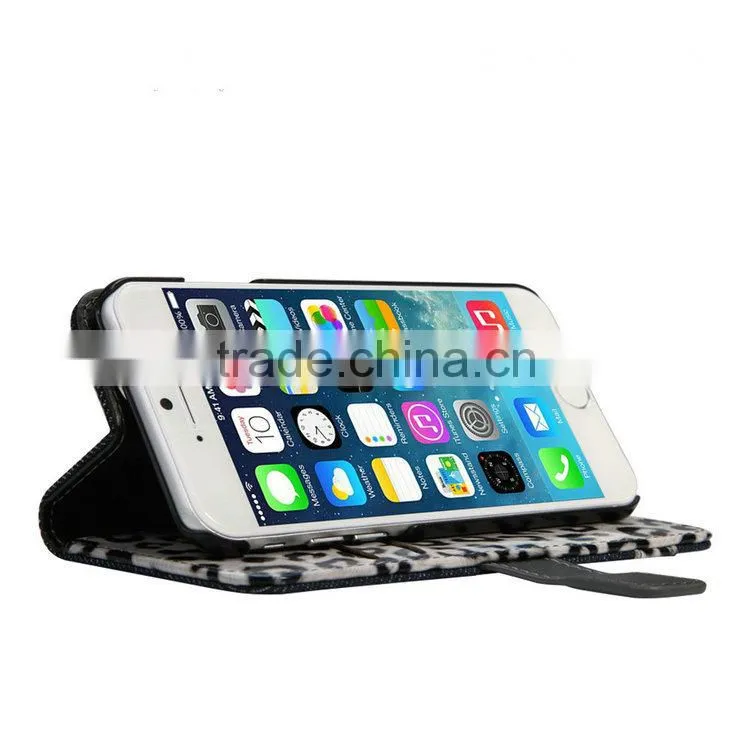 Stylish Leopard Print PU Leather Wallet Flip Stand Mobile Phone Case for iPhone 6