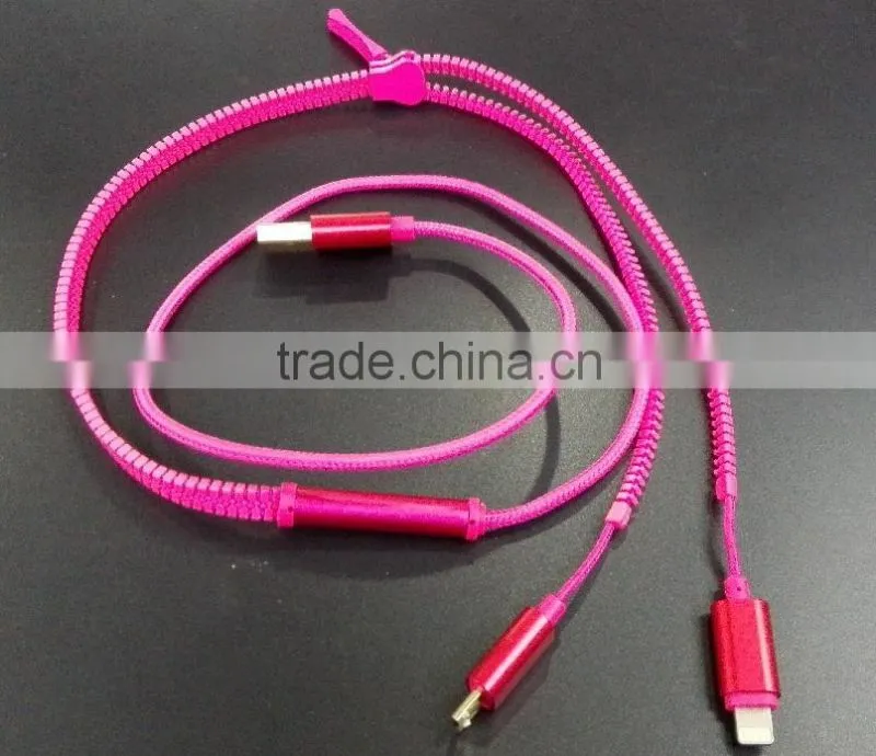 zipper usb data cable 2 in 1 good quality zipper cable