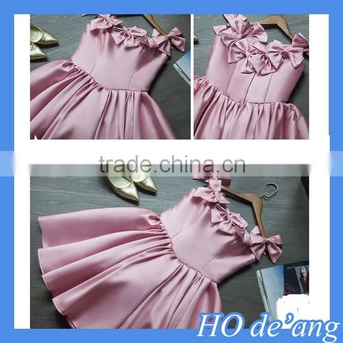 HOGIFT Word shoulder party dress,short paragraph wedding toast dress,bridesmaid dress with bow small flowers