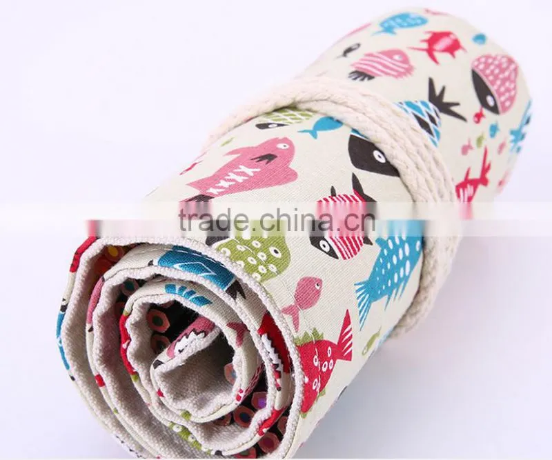 Custom 36/48/72 holes canvas pencil bag roll case pen bag