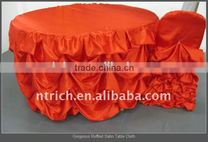 Modern design satin ruffled wedding table cloth