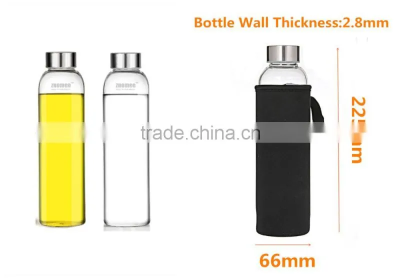 19oz 2016 New design wholesale promotion custom logo glass bottle clear glass bottle beverage bottle with metal cap