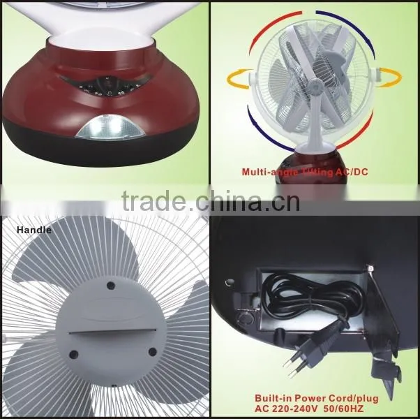 Rechargealbe emergency 12'' table fan with LED CR-1038
