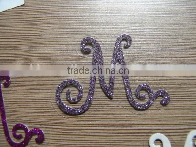 Alphabet letter glitter sticker/3D glitter sticker/custom pvc glitter sticker