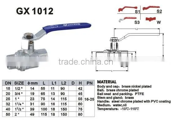 Female x Male Thread Brass Ball Valve With Steel Handle