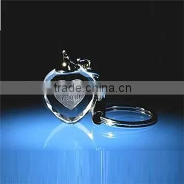 Led heart promotional key ring with customized logo/crystal key chain for wedding gifts