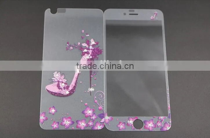 Fashion mobile phone accessories diamond tempered glass screen protector for iPhone 6