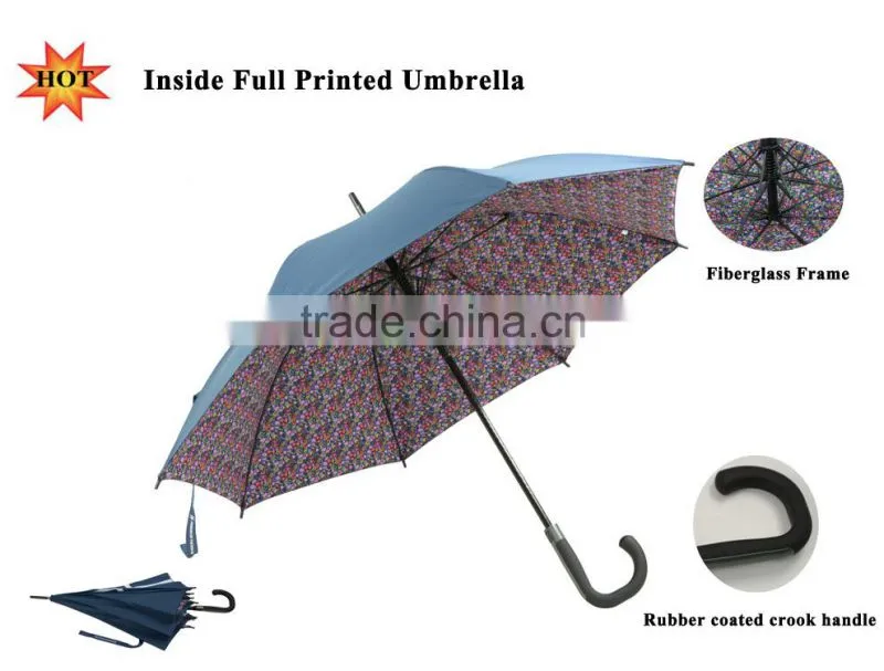 Factory Wholesale Double Layer Inside Full Printed Straight Umbrella