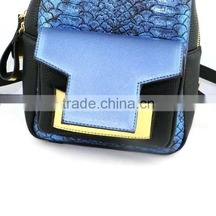 Fancy blue pattern girls bags fashion design genuine leather backpack for lady