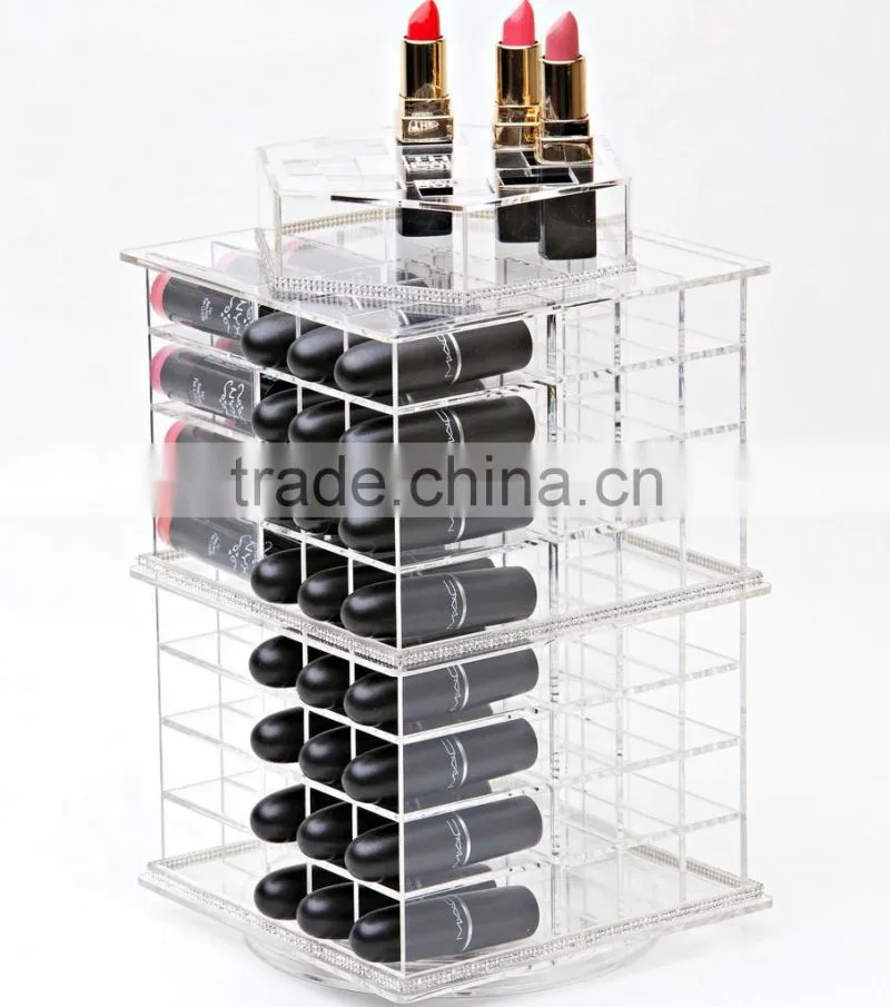 excellent rotating clear cusotm wholesale acrylic lipstick organizer/acrylic lipstick holder/acrylic lipstick tower