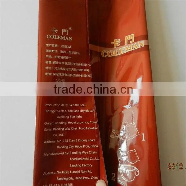 Printed plastic packing bags for instant coffee