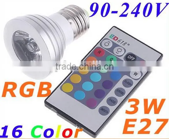 90-240V 16 Colors changing 3W E27 RGB LED Bulb Lamp Spotlight with Remote Control
