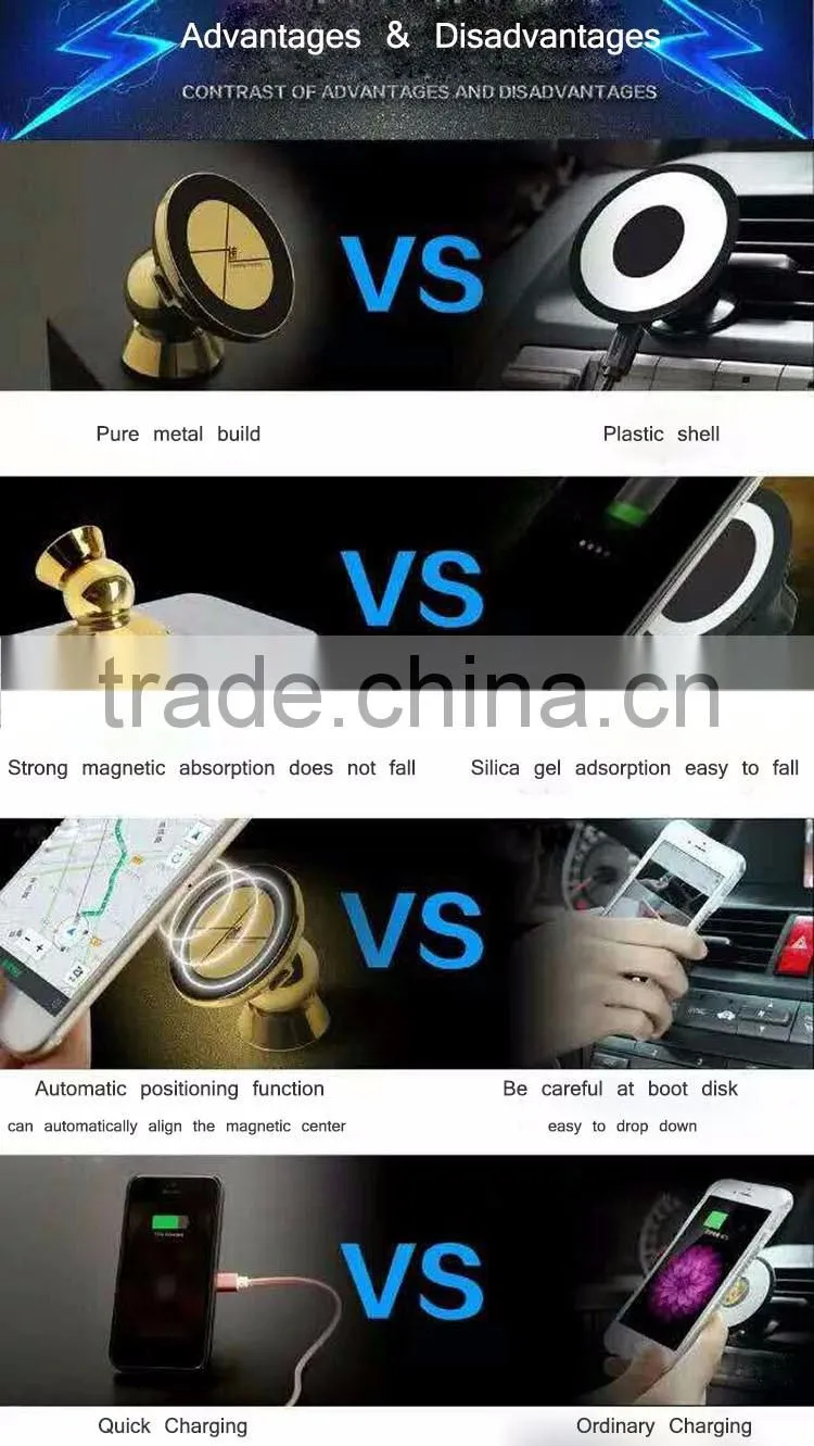 2016 Quick Charge QI Standard Strong Magnet Auto Adsorption Wireless Charger Metal In-Car Holder