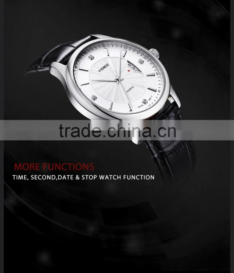 WEIDE Genuine Leather Waterproof Swis s Quartz Mens Luxury Watch