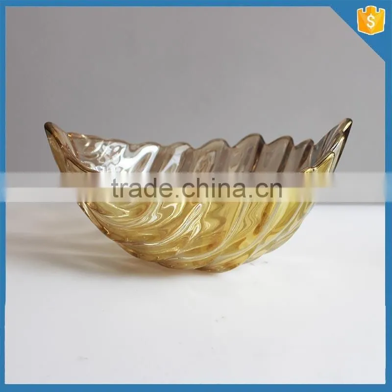 New design Leaf shape Gold glass fruit plate