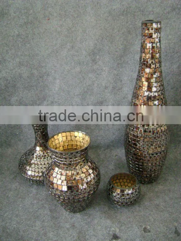 home deco crackle mosaic glass vase, 4pcs set