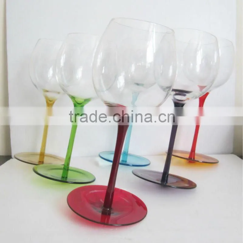 Hand blown colored stem wine glass,drinking glass,whole sales
