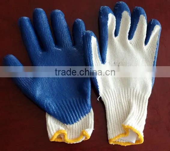 cotton coated green latex gloves
