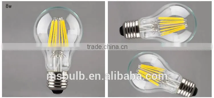 alibaba china A60 led bulb 5w , energy saving A60 filament led bulb with glass body