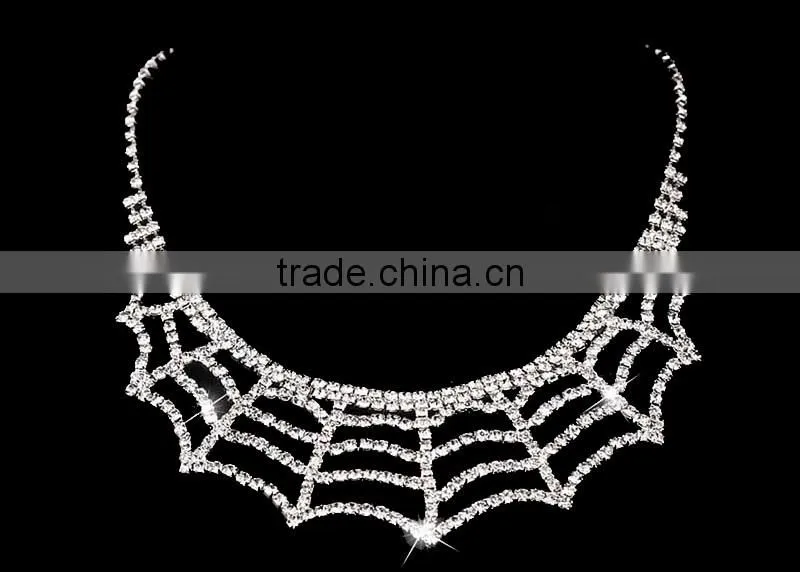 Mesh design jewelry women diamond tiara necklace earrings sets