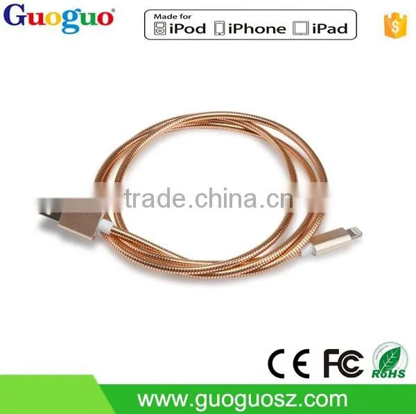 Wholesale promotion metal braided tranfer 8 pin mfi data cable for iphone7