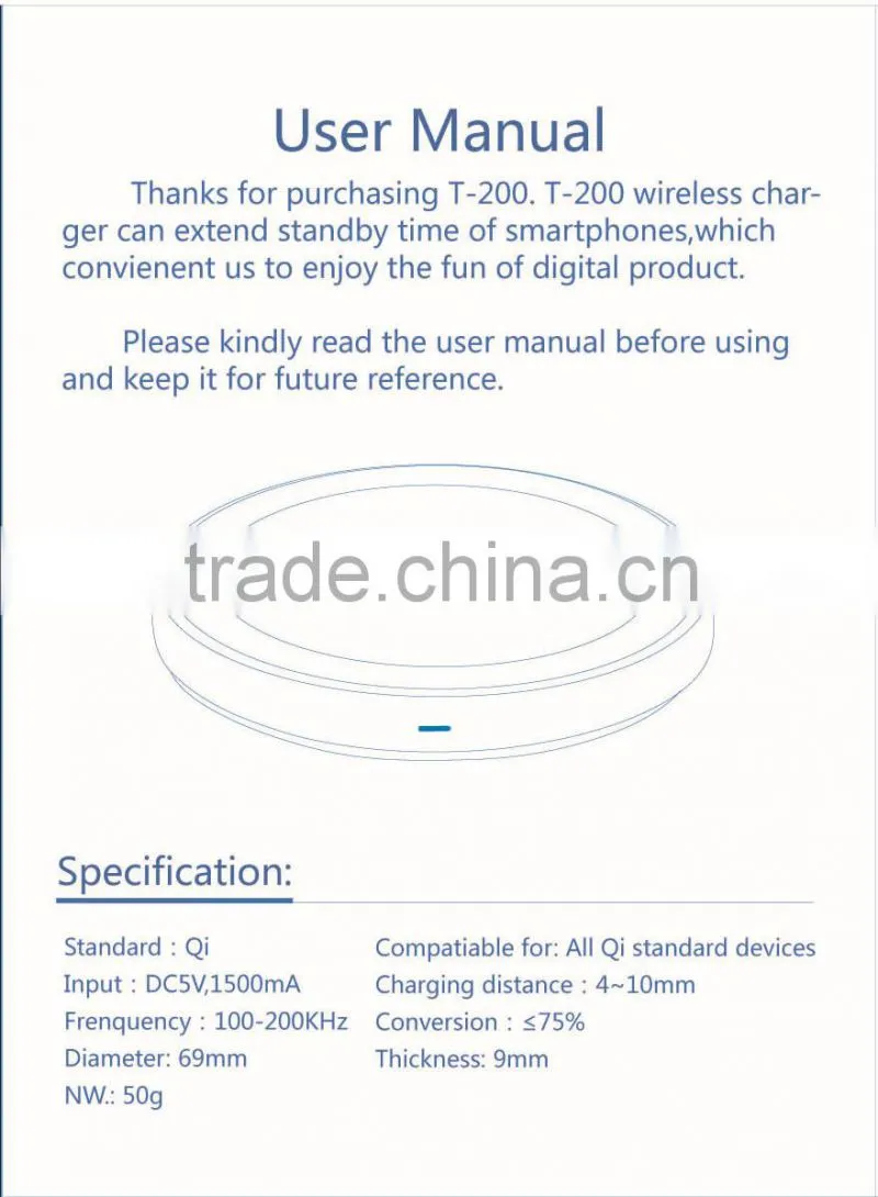 Qi Wireless Desktop charger for mobile phone wireless charger waterproof