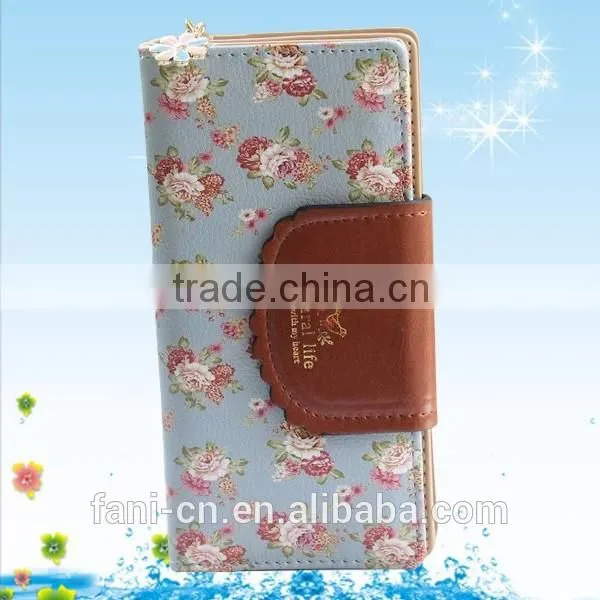 2015 latest new design red clutch bifold purse walletl with flower printed for woman