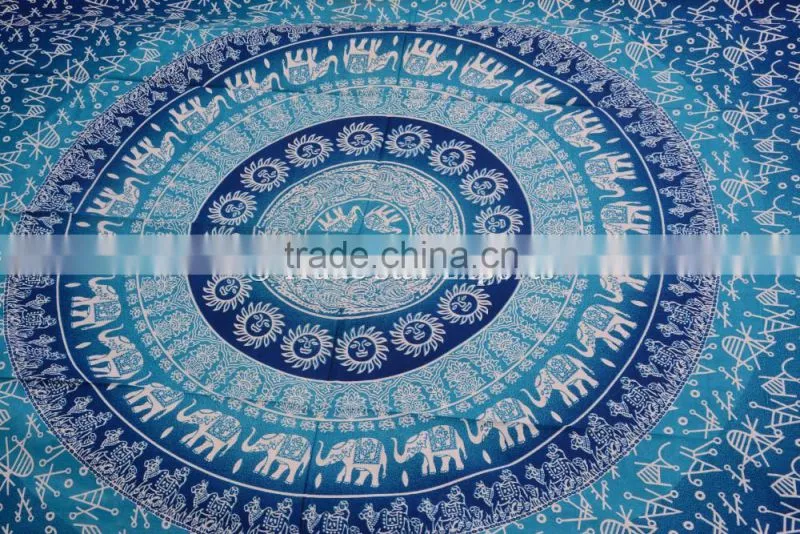 Indian Ombre Ethnic Elephant Hippie Mandala Wall Art Twin Cotton Boho Wall Hanging Tapestry