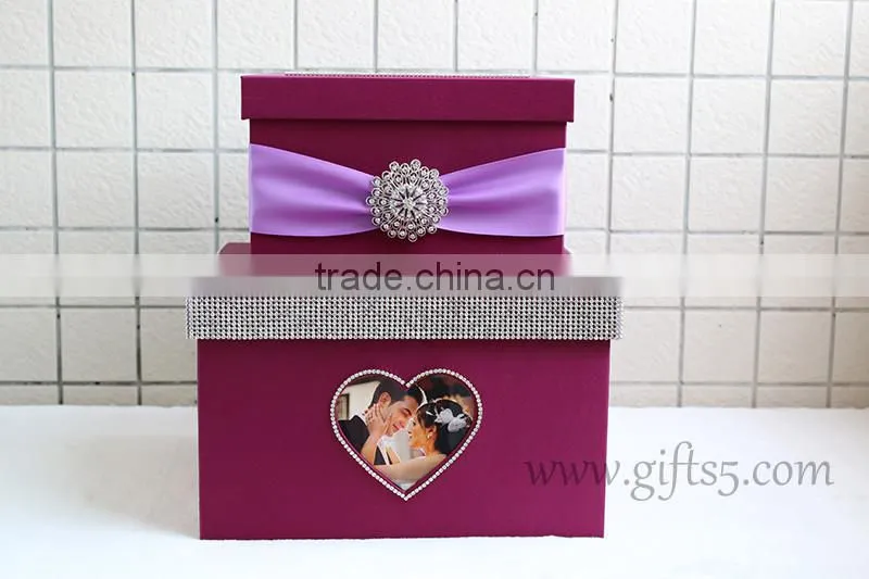 Elegant purple wedding card box with photo frame