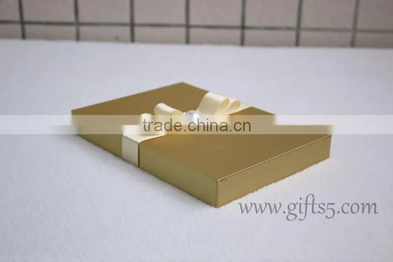 Luxury handmade gold wedding invitations box with ribbon bow