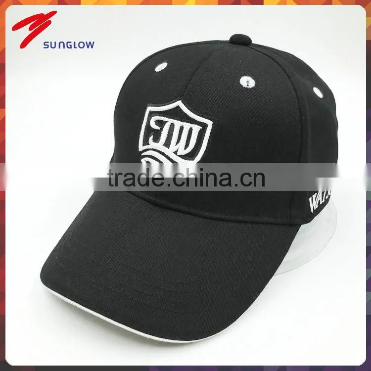 Custom design 6 panel embroidered black cotton baseball cap