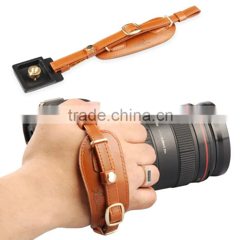 New released the cheapest leather hand digital camera wrist grip strap brown color with quick release plate for dslr
