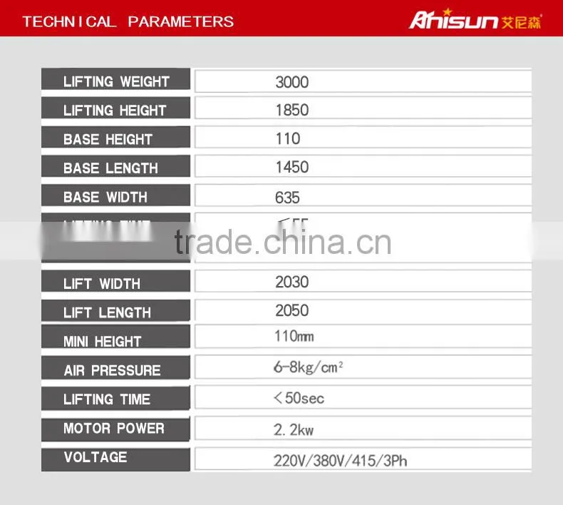 Factory price electric car lift , scissor car lift platform ,3T,lifting platform,Double hydraulic cylinder lift with CE approved