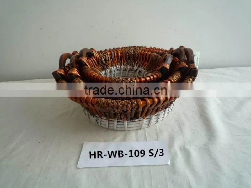 3 set small oval willow basket with handle for sale