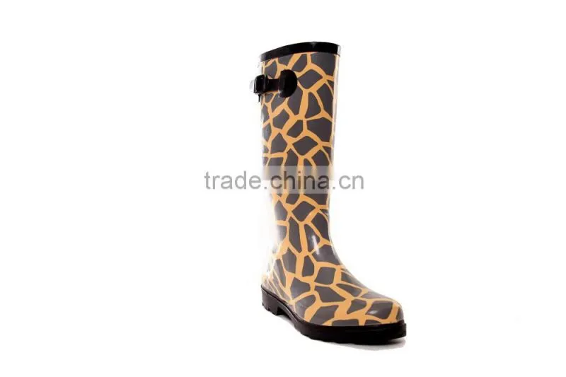 Leopard printed women's boots,cheap rubber boots,boots with buckle