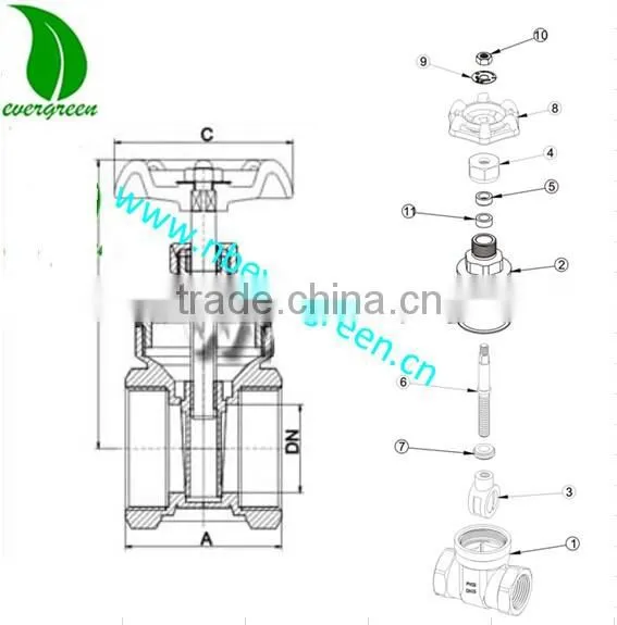 pn16 Full-port Female Brass stem gate valve