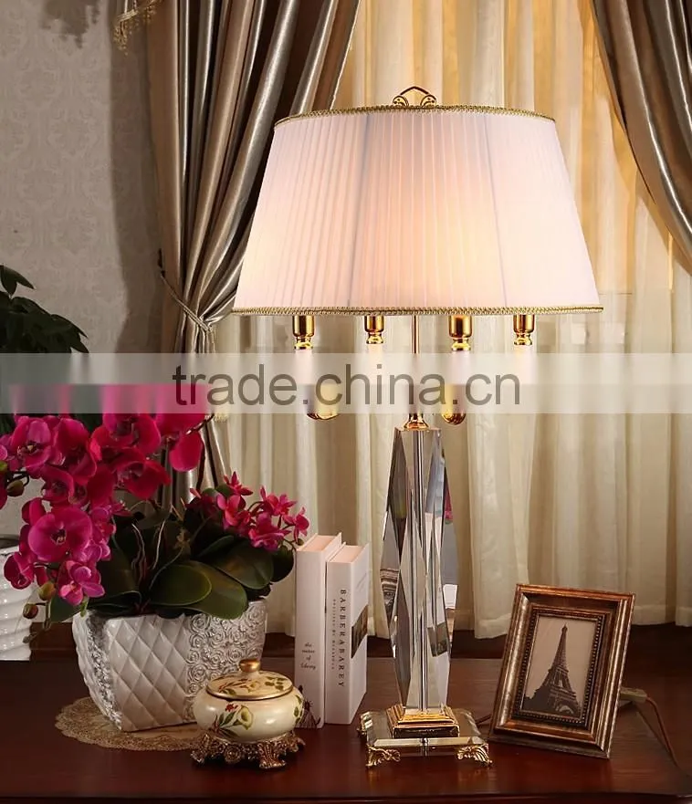 Concise design white fabric lampshade four heads crystal table lamp
