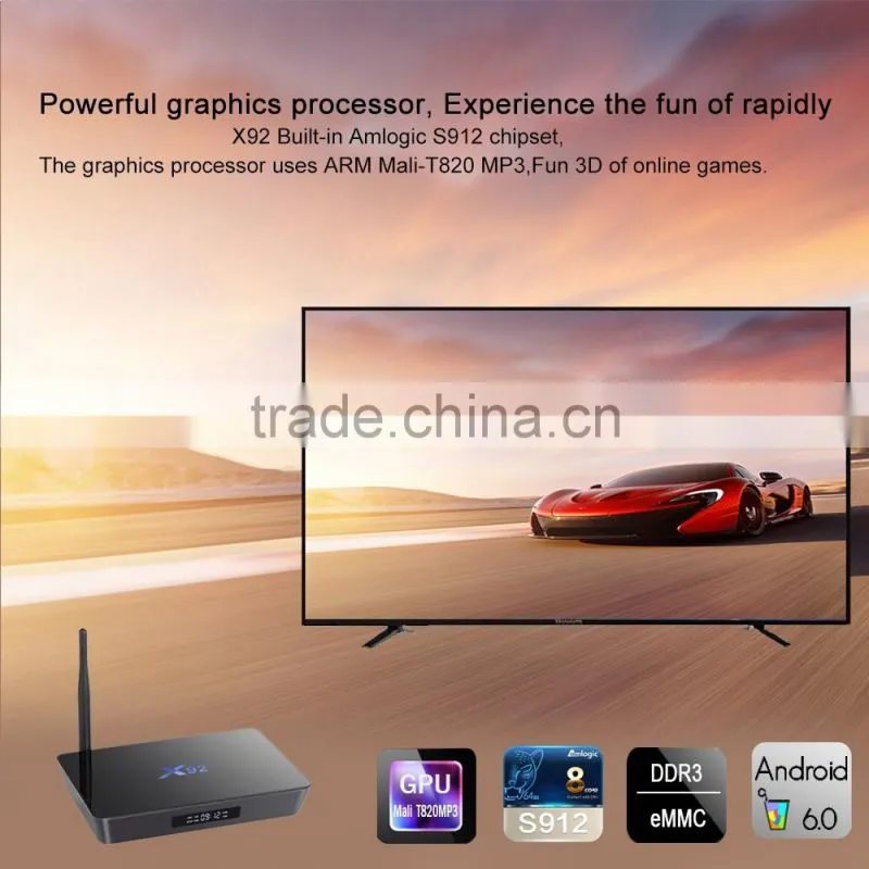 Latest Amlogic S912 64bit Octa-core 2G 16G X92 S912 android 6.0 marshmallow tv box