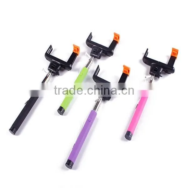 Wire Selfie stick with bluetooth remote control, foldable Cable wired Selfie Stick