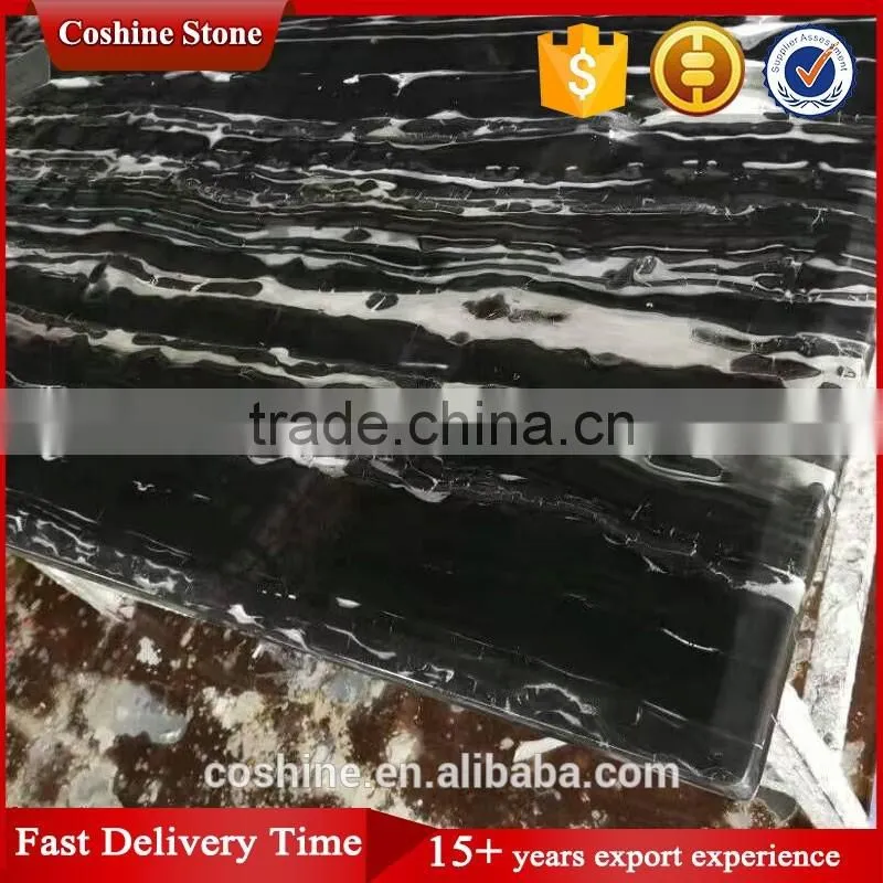 90 degree China nero portoro black marble countertop