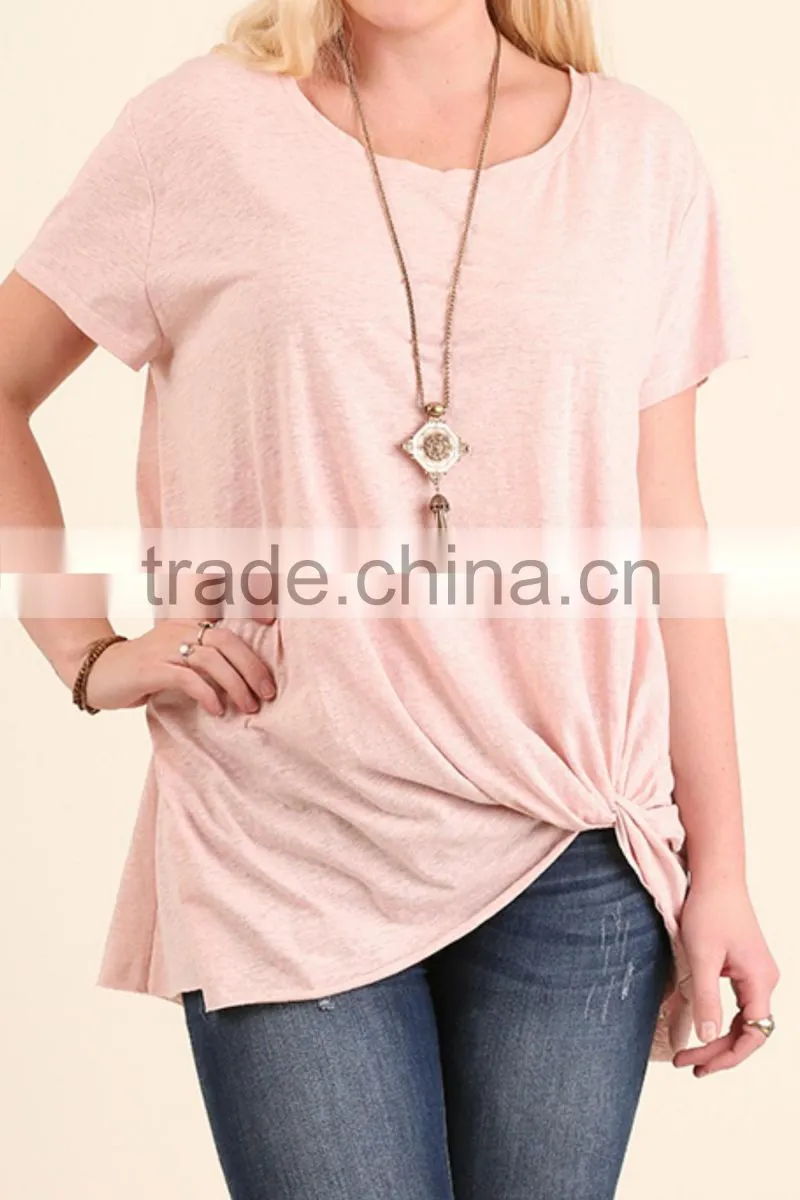 short kaftan tops Women Cotton Polyester Basic Short Sleeve Side Knot SCRUNCHED TOP