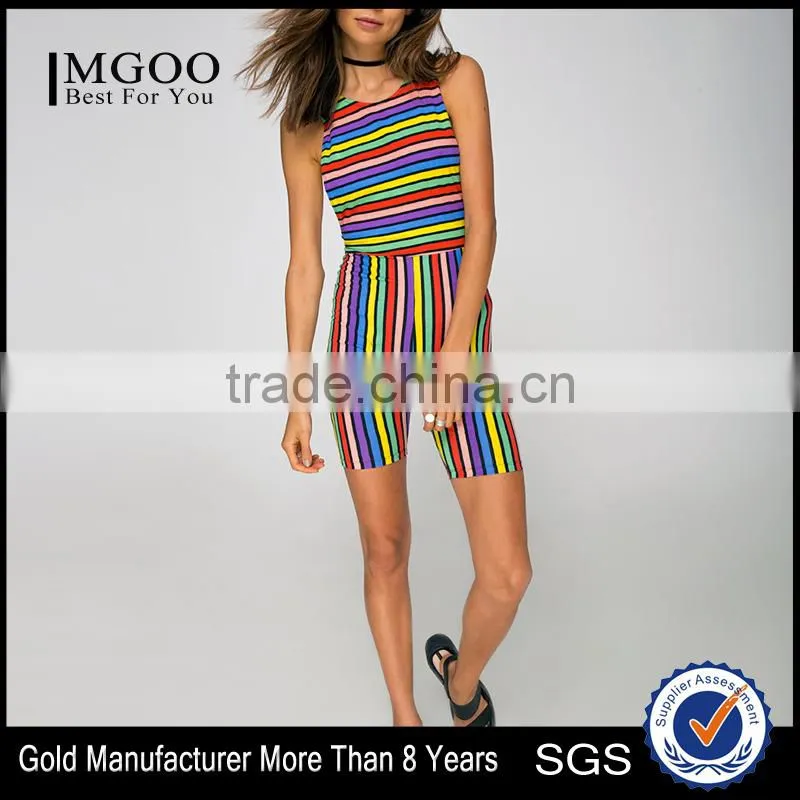 Designers Strip Rainbow Jumpsuit Summer Sublimation Print body suits Polyester Spandex Bodycon Custom pants