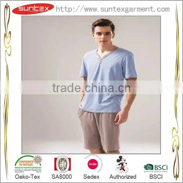 Solid Breathable Cotton Summer Sleepwear Mens Pajama Set