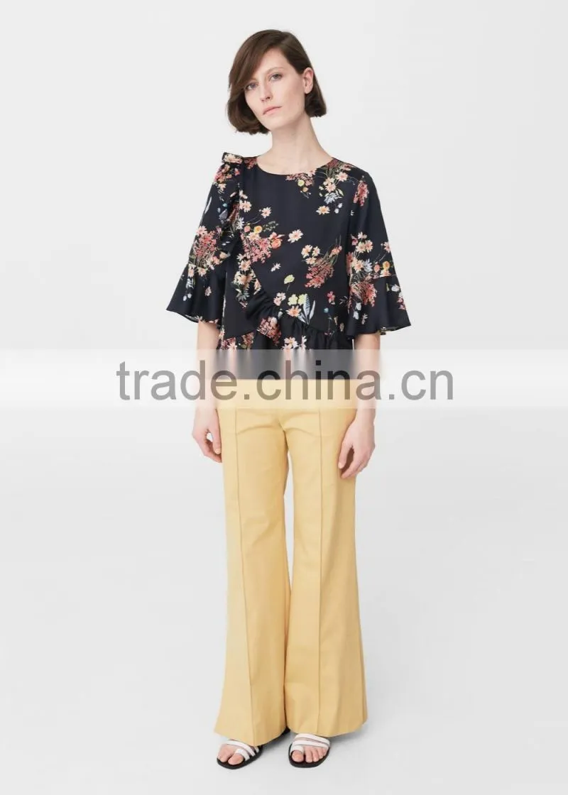 Women Fashion Printed Floral Blouse Ladies Long Sleeve Chiffon Loose Casual Top For Autumn