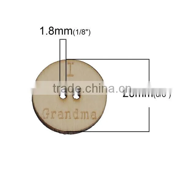 Wood Sewing Buttons Scrapbooking 2 Holes Round Natural Message Pattern I Love Grandma "